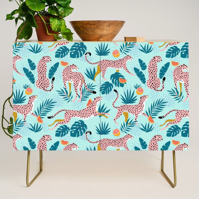 Cheetahs In The Grapefruit Grove, Tropical Jungle bohemian Wildlife, Tiger Wild Cat Nature Forest Credenza Gallery Image 1