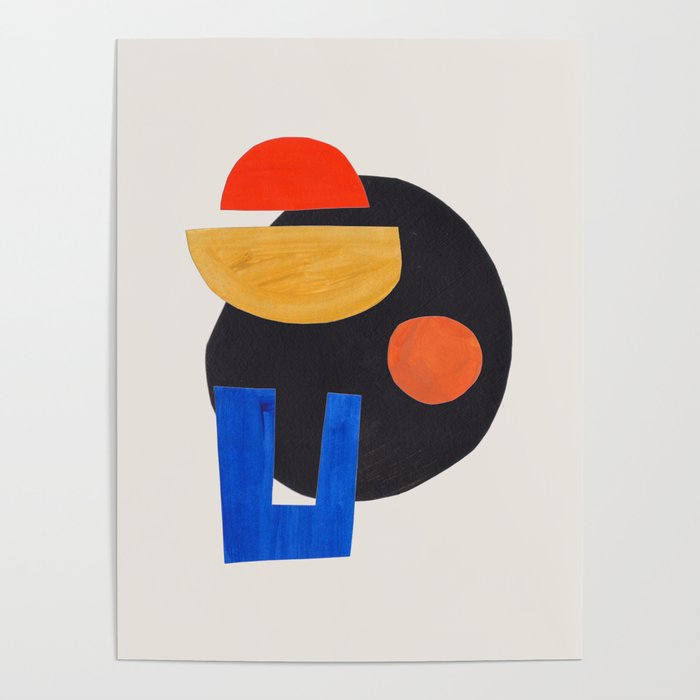 Minimalist Modern Mid Century Funky Colorful Primary Shapes Paper Collage by Ejaaz Haniff Poster Gallery Image 1
