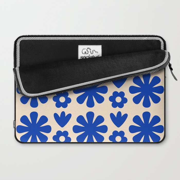 Scandi Floral Grid Retro Flower Pattern Bright Blue and Cream Laptop Sleeve Gallery Image 2