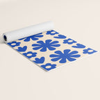 Scandi Floral Grid Retro Flower Pattern Bright Blue and Cream Yoga Mat Gallery Image 2