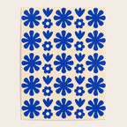 Scandi Floral Grid Retro Flower Pattern Bright Blue and Cream Poster Gallery Image 4