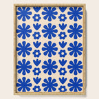 Scandi Floral Grid Retro Flower Pattern Bright Blue and Cream Serving Tray Gallery Image 1
