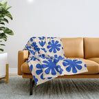 Scandi Floral Grid Retro Flower Pattern Bright Blue and Cream Throw Blanket Gallery Image 1