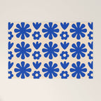Scandi Floral Grid Retro Flower Pattern Bright Blue and Cream Welcome Mat Gallery Image 1