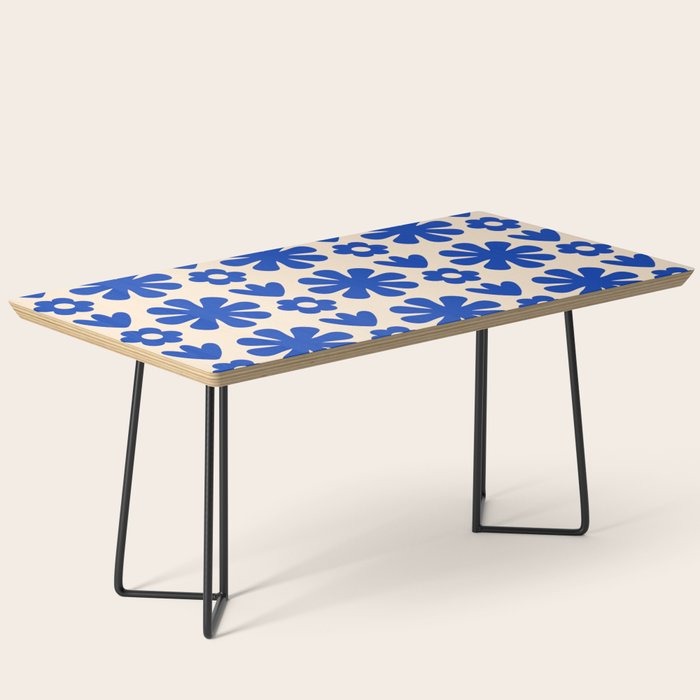 Scandi Floral Grid Retro Flower Pattern Bright Blue and Cream Coffee Table Gallery Image 1