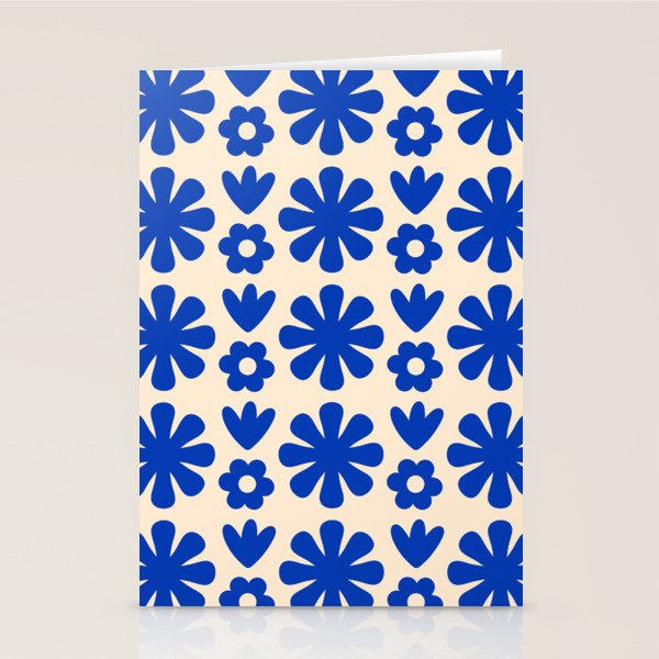 Scandi Floral Grid Retro Flower Pattern Bright Blue and Cream Stationery Card Gallery Image 2