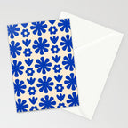 Scandi Floral Grid Retro Flower Pattern Bright Blue and Cream Stationery Card Gallery Image 2