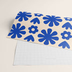 Scandi Floral Grid Retro Flower Pattern Bright Blue and Cream Wrapping Paper Gallery Image 2