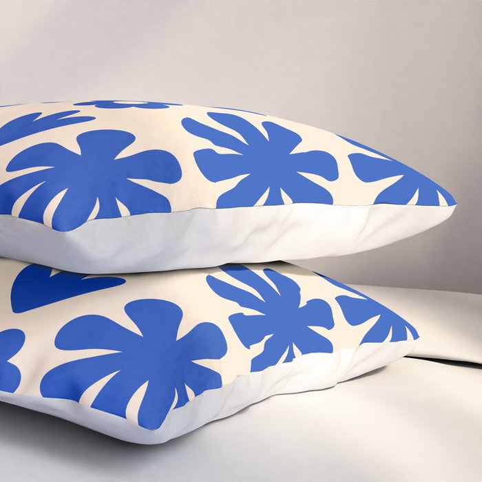 Scandi Floral Grid Retro Flower Pattern Bright Blue and Cream Pillow Sham Gallery Image 3