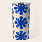 Scandi Floral Grid Retro Flower Pattern Bright Blue and Cream Travel Mug Gallery Image 1