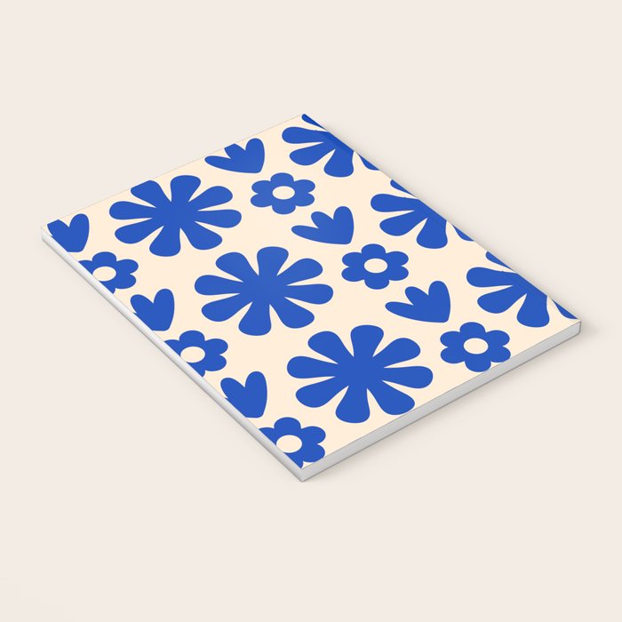 Scandi Floral Grid Retro Flower Pattern Bright Blue and Cream Notebook Gallery Image 3