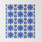 Scandi Floral Grid Retro Flower Pattern Bright Blue and Cream Throw Blanket Gallery Image 2