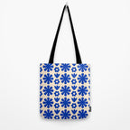 Scandi Floral Grid Retro Flower Pattern Bright Blue and Cream Tote Bag Gallery Image 2