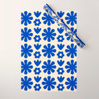 Scandi Floral Grid Retro Flower Pattern Bright Blue and Cream Wrapping Paper Gallery Image 1