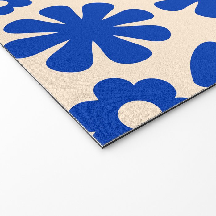 Scandi Floral Grid Retro Flower Pattern Bright Blue and Cream Welcome Mat Gallery Image 2