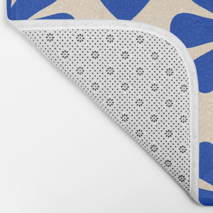 Scandi Floral Grid Retro Flower Pattern Bright Blue and Cream Bath Mat Gallery Image 2