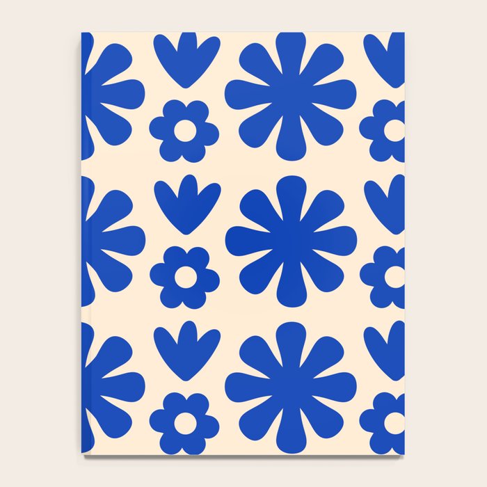 Scandi Floral Grid Retro Flower Pattern Bright Blue and Cream Notebook Gallery Image 4