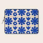 Scandi Floral Grid Retro Flower Pattern Bright Blue and Cream Laptop Sleeve Gallery Image 1