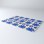 Scandi Floral Grid Retro Flower Pattern Bright Blue and Cream Rug Gallery Image 3