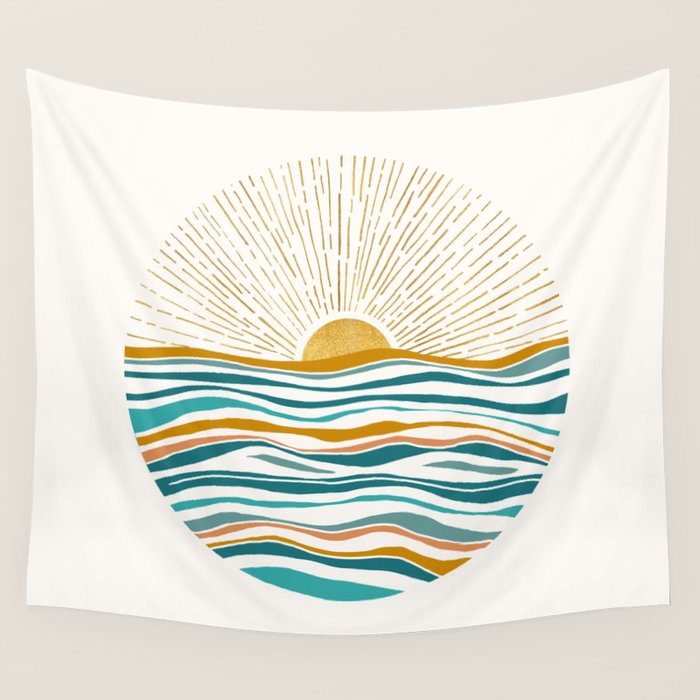 The Sun and The Sea - Gold and Teal Wall Tapestry Gallery Image 4