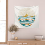 The Sun and The Sea - Gold and Teal Wall Tapestry Gallery Image 2