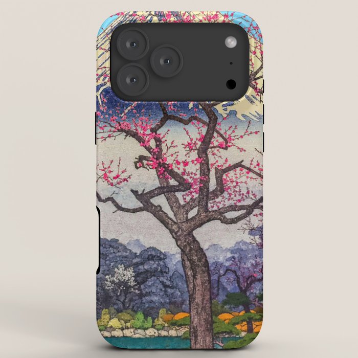 Growing before the Mountain-God - Summer Tree, Lake & Mountain Ukiyoe Nature Landscape in Blue & Pinkn iPhone Case Gallery Image 8