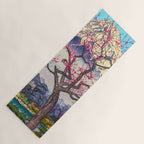 Growing before the Mountain-God - Summer Tree, Lake & Mountain Ukiyoe Nature Landscape in Blue & Pinkn Yoga Mat Gallery Image 1