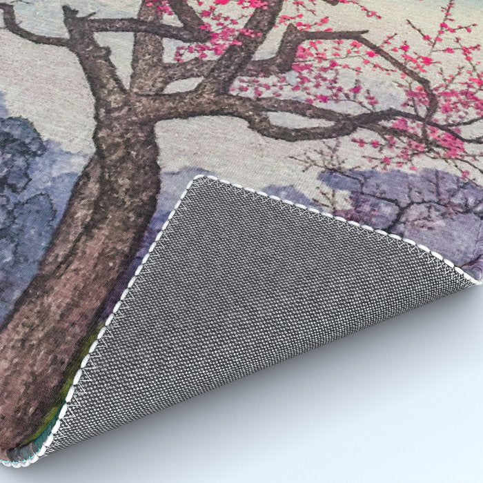 Growing before the Mountain-God - Summer Tree, Lake & Mountain Ukiyoe Nature Landscape in Blue & Pinkn Rug Gallery Image 4