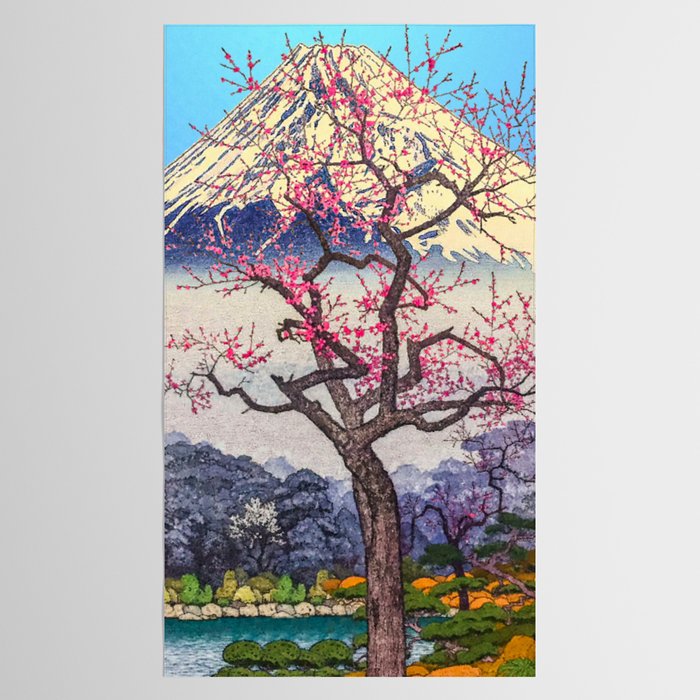 Growing before the Mountain-God - Summer Tree, Lake & Mountain Ukiyoe Nature Landscape in Blue & Pinkn Tablecloth Gallery Image 2