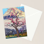 Growing before the Mountain-God - Summer Tree, Lake & Mountain Ukiyoe Nature Landscape in Blue & Pinkn Stationery Card Gallery Image 2