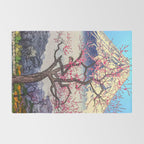 Growing before the Mountain-God - Summer Tree, Lake & Mountain Ukiyoe Nature Landscape in Blue & Pinkn Rug Gallery Image 2