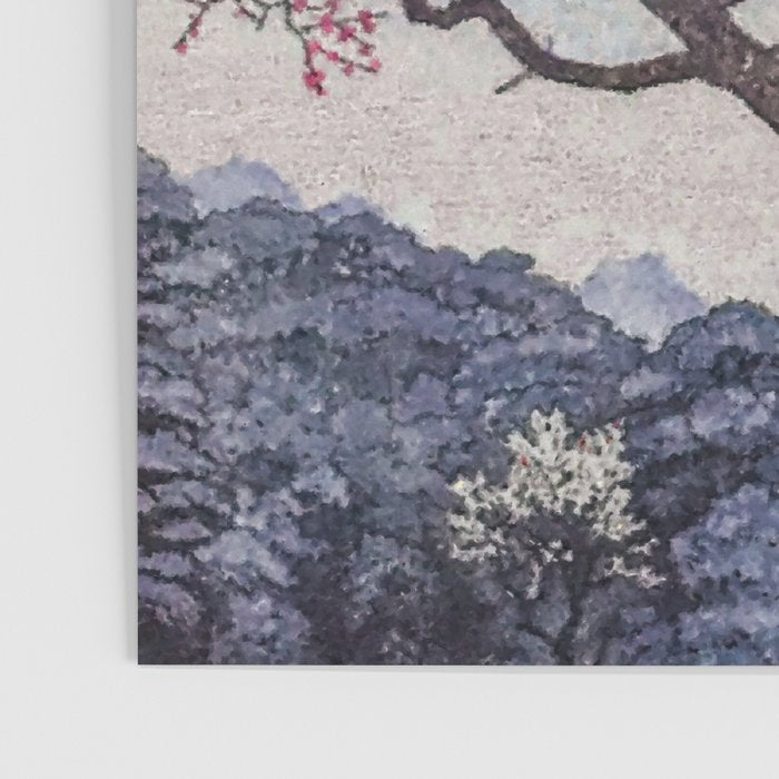 Growing before the Mountain-God - Summer Tree, Lake & Mountain Ukiyoe Nature Landscape in Blue & Pinkn Poster Gallery Image 3
