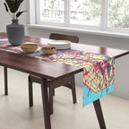 Growing before the Mountain-God - Summer Tree, Lake & Mountain Ukiyoe Nature Landscape in Blue & Pinkn Table Runner Gallery Image 2