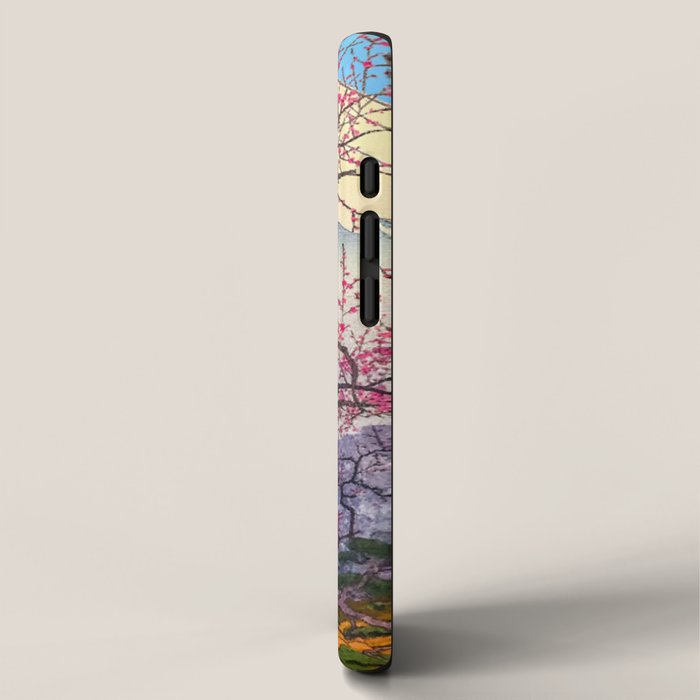 Growing before the Mountain-God - Summer Tree, Lake & Mountain Ukiyoe Nature Landscape in Blue & Pinkn iPhone Case Gallery Image 2