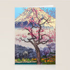 Growing before the Mountain-God - Summer Tree, Lake & Mountain Ukiyoe Nature Landscape in Blue & Pinkn Stationery Card Gallery Image 2