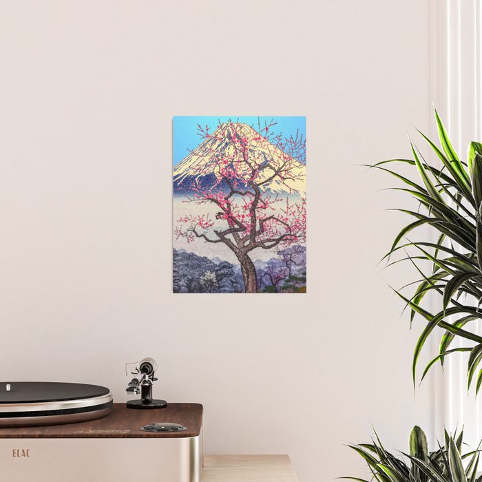 Growing before the Mountain-God - Summer Tree, Lake & Mountain Ukiyoe Nature Landscape in Blue & Pinkn Poster Gallery Image 2