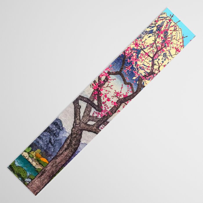 Growing before the Mountain-God - Summer Tree, Lake & Mountain Ukiyoe Nature Landscape in Blue & Pinkn Table Runner Gallery Image 3