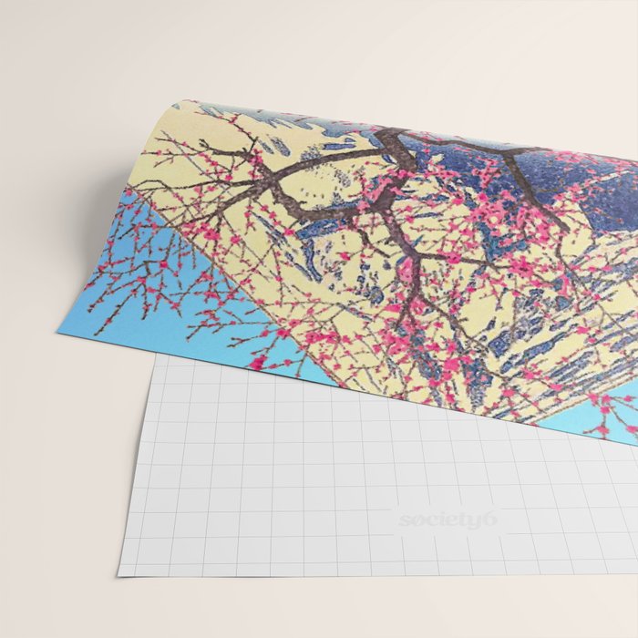 Growing before the Mountain-God - Summer Tree, Lake & Mountain Ukiyoe Nature Landscape in Blue & Pinkn Wrapping Paper Gallery Image 2