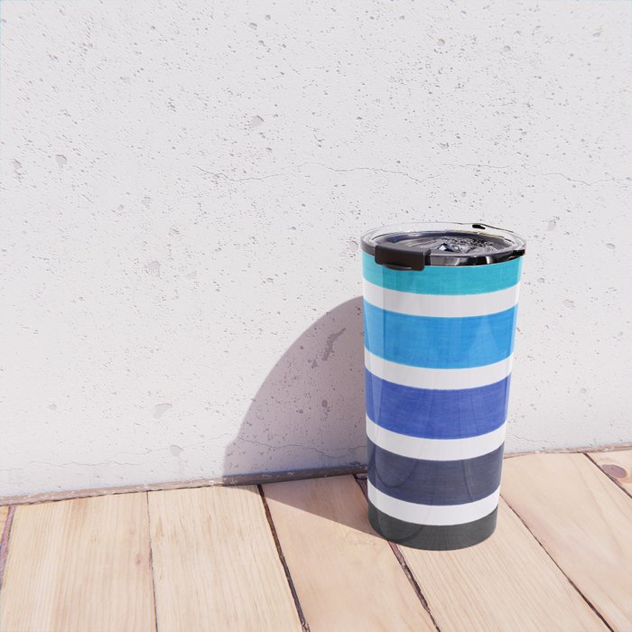 Colorful Blue Stripe Pattern Travel Mug Gallery Image 4