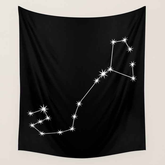 Scorpio Zodiac Star Constellation Line Art Black Wall Tapestry Gallery Image 1
