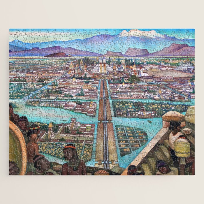 Mural of the Aztec city of Tenochtitlan by Diego Rivera Jigsaw Puzzle Gallery Image 1