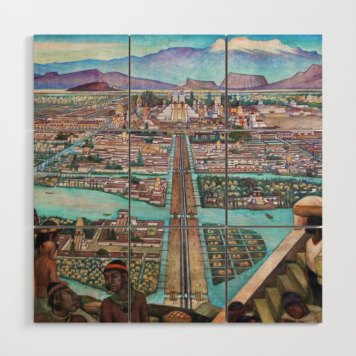 Mural of the Aztec city of Tenochtitlan by Diego Rivera Wood Wall Art Gallery Image 1