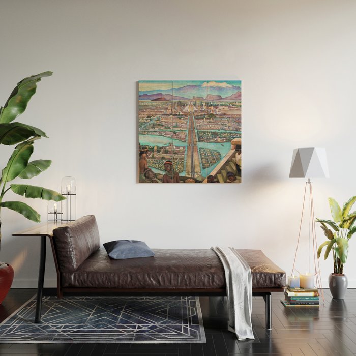 Mural of the Aztec city of Tenochtitlan by Diego Rivera Wood Wall Art Gallery Image 2