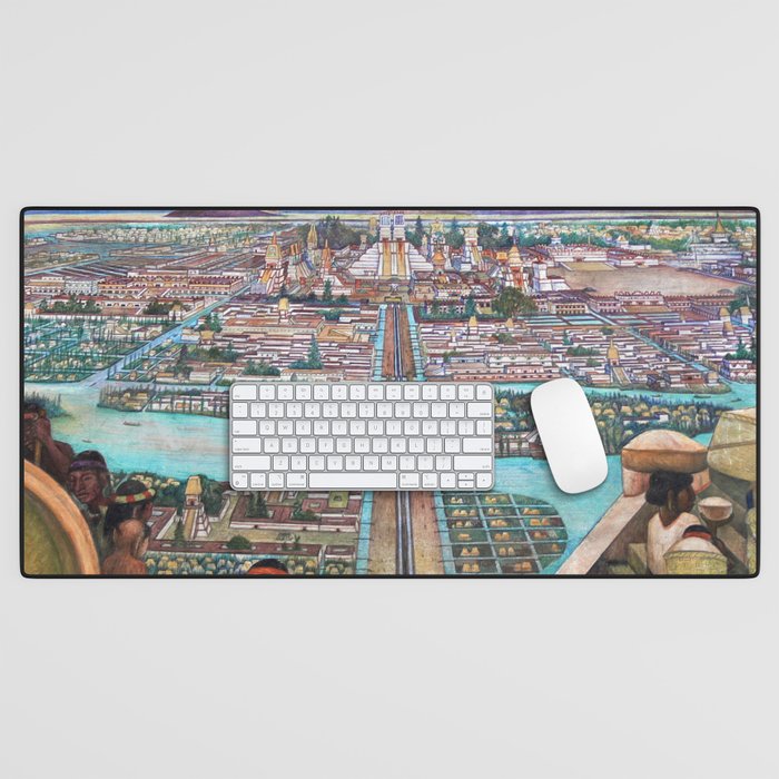 Mural of the Aztec city of Tenochtitlan by Diego Rivera Desk Mat Gallery Image 1