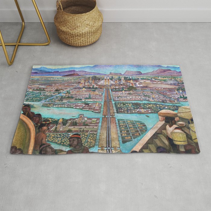 Mural of the Aztec city of Tenochtitlan by Diego Rivera Rug Gallery Image 1