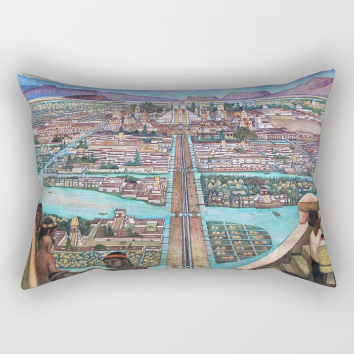Mural of the Aztec city of Tenochtitlan by Diego Rivera Rectangular Pillow Gallery Image 2