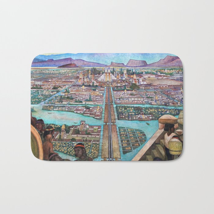 Mural of the Aztec city of Tenochtitlan by Diego Rivera Bath Mat Gallery Image 1