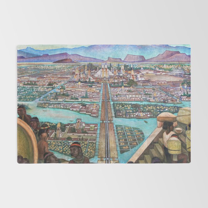 Mural of the Aztec city of Tenochtitlan by Diego Rivera Rug Gallery Image 2