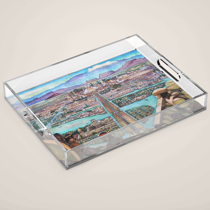 Mural of the Aztec city of Tenochtitlan by Diego Rivera Acrylic Tray Gallery Image 1