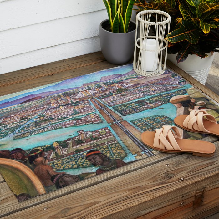 Mural of the Aztec city of Tenochtitlan by Diego Rivera Outdoor Rug Gallery Image 2